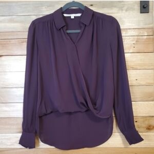 Veronica Beard Purple Plum Surplice draped front faux wrap 100% Silk Blouse Top